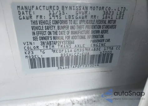 2015 Nissan Sentra S из США, поврежденный, VIN 3N1AB7AP2FY373044